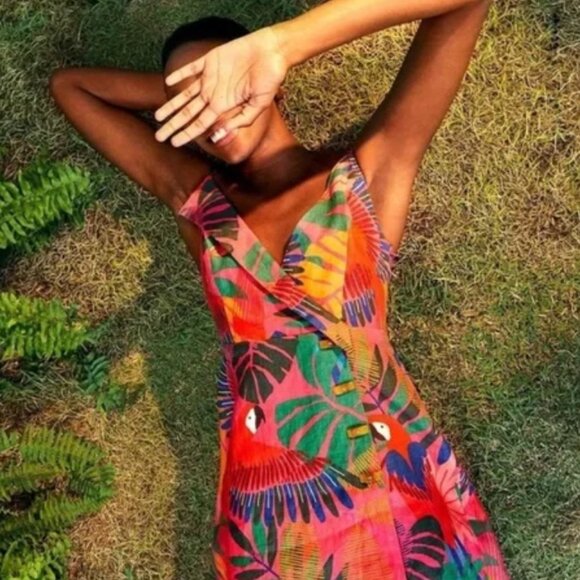 Farm Rio Macaw Side Buttons Mini Dress | Size M - Picture 3 of 7